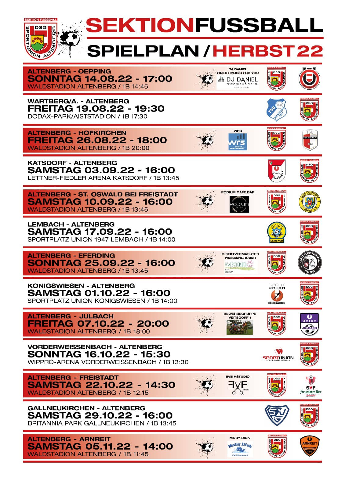Spielplan Herbst 2022