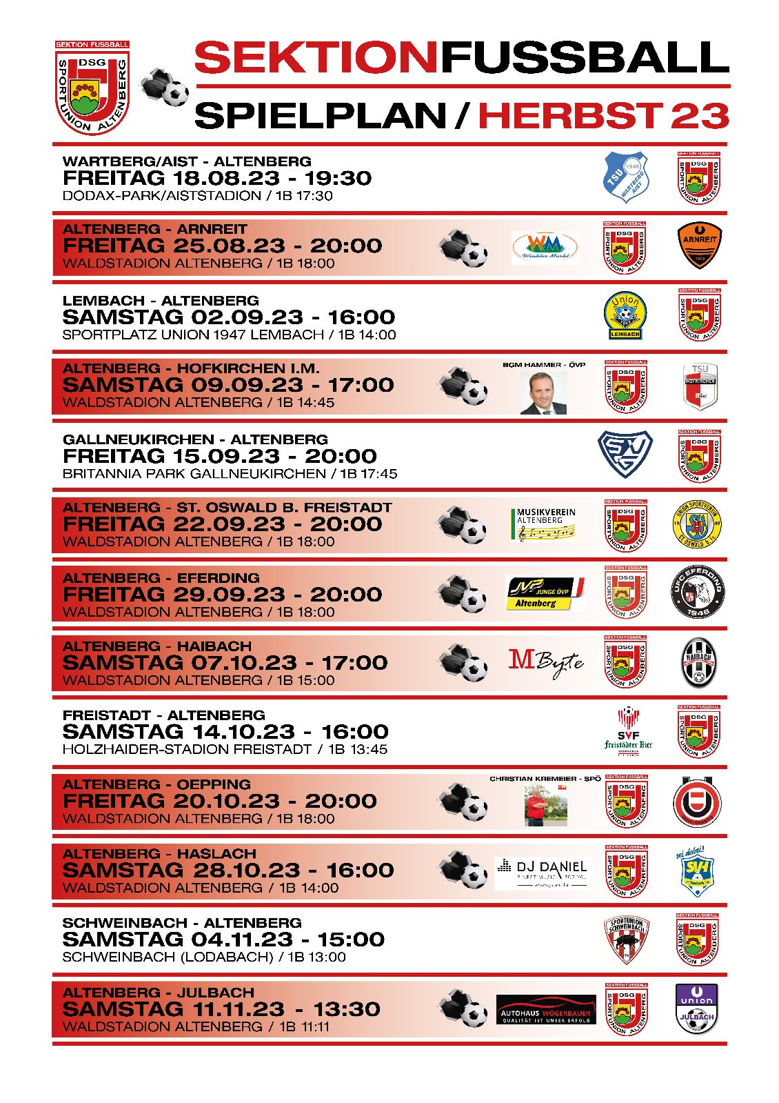 Spielplan Herbst 2023